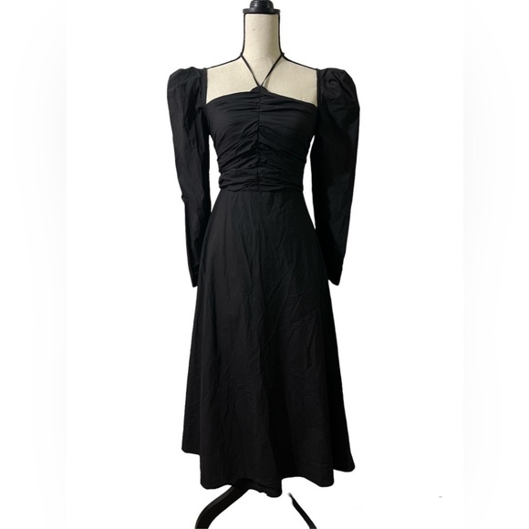 ASTR the Label Long Puff Sleeve Tie Neck Cotton Dress in Black Sz. Small - Picture 9 of 15